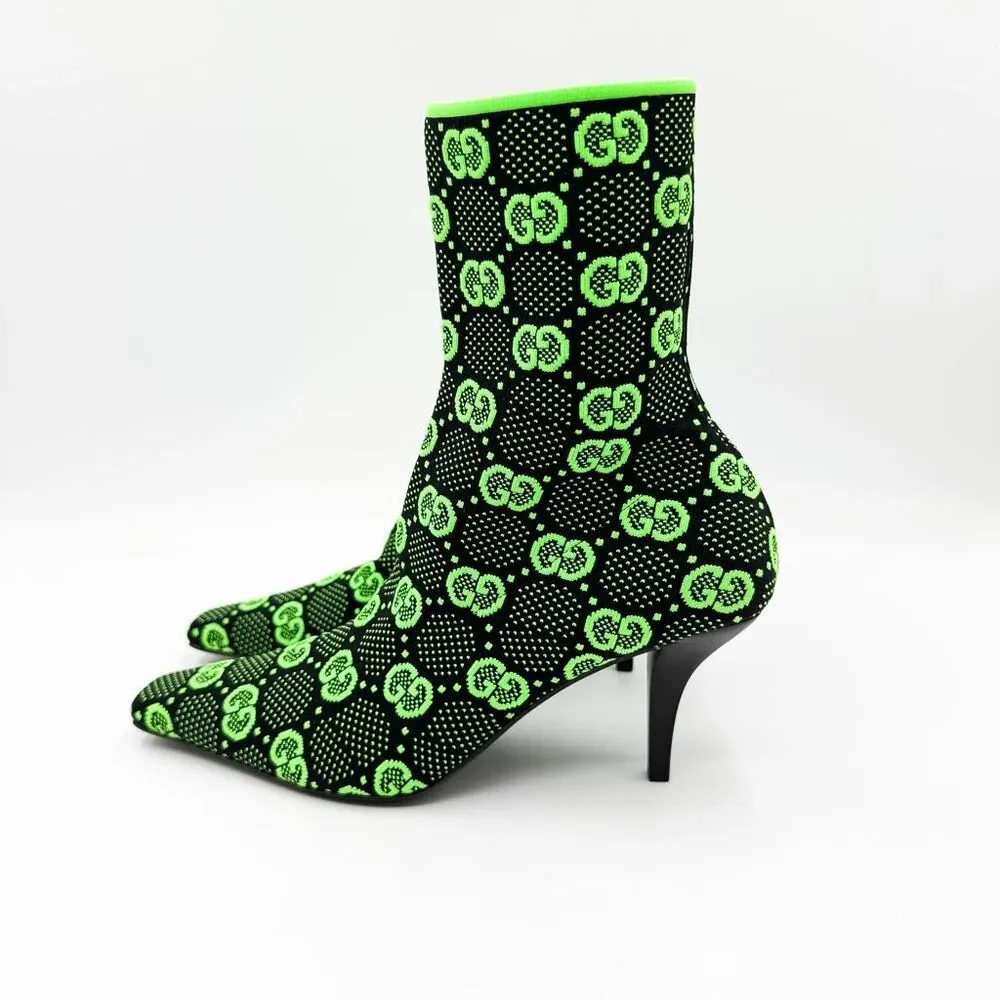 Gucci GG Sock Boot Green Black Heels Bootie Eu 39 US 9 - Picture 3 of 10